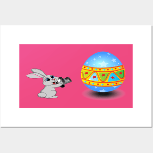 easter bunny with camera and egg Posters and Art